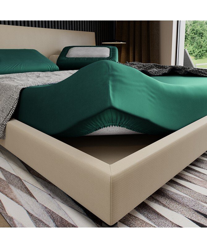 Prześcieradło z gumką 140x200 zielone satynowe PAN MATERAC 100% bawełna