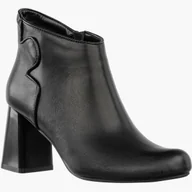 Botki damskie - Botki Damskie Skórzane Buty Na Słupku Eleganckie Ocieplane Czarne Jezzi Czarny 37 - miniaturka - grafika 1