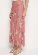Spódnice - Różowa Spódnica Rozkloszowana w Kwiaty Efronira - miniaturka - grafika 1