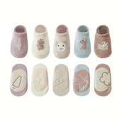 Skarpetki dla dzieci - TEMU 5 szt. Antypoślizgowe skarpetki dla niemowląt z motywem zwierzątek z kreskówek, chłopięce i dziewczęce skarpetki do połowy łydki, dziecięce - miniaturka - grafika 1