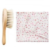 Aspiratory do nosa - LULLALOVE Szczotka miękka z koziego włosia + myjka muślinowa Kwiaty Róż - miniaturka - grafika 1
