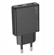 Ładowarki do telefonów - Ładowarka sieciowa do telefonu Hoco Slim USB A + USB C QC3.0 PD 3A 20W N38 czarna - miniaturka - grafika 1
