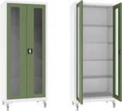 Meble i wyposażenie gabinetów medycznych - XSML.112.9010.6011 mobilna szafa lekarska 2-skrzydłowa 1-komorowa biało-zielona na kołach - miniaturka - grafika 1