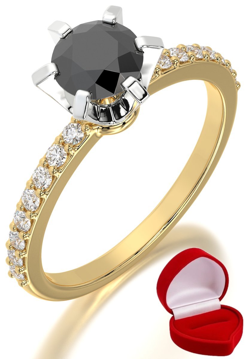 ZŁOTY PIERŚCIONEK ZARĘCZYNOWY 585 14k CZARNY BRYLANT 0,70 ct R8