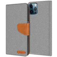 Etui i futerały do telefonów - Etui na telefon komórkowy Denim do Apple iPhone 12 / 12 Pro (6.1) Jeans Look Book Case pokrowiec ochronny, szary - miniaturka - grafika 1
