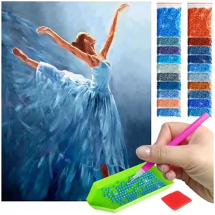 Haft Diamentowy ARTULIO, Obraz DIY 5D, Diamond Painting, Mozaika diamentowa 30x40cm (Baletnica w błękitnych tonach) + zestaw akcesoriów - Malowanie po numerach - miniaturka - grafika 1