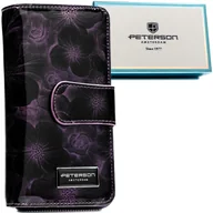 Portfele - Modny fioletowy portfel na zatrzask i suwak portmonetka ze skóry naturalnej i ekologicznej PETERSON lakierowany średniej wielkości pudełko prezentow.. - miniaturka - grafika 1