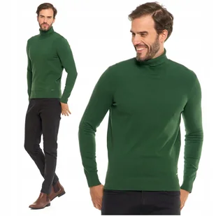 Elegancki Golf Męski Sweter Pod Szyję Klasyczny Zielony Bawełniany MORAJ XL - Swetry męskie - miniaturka - grafika 1
