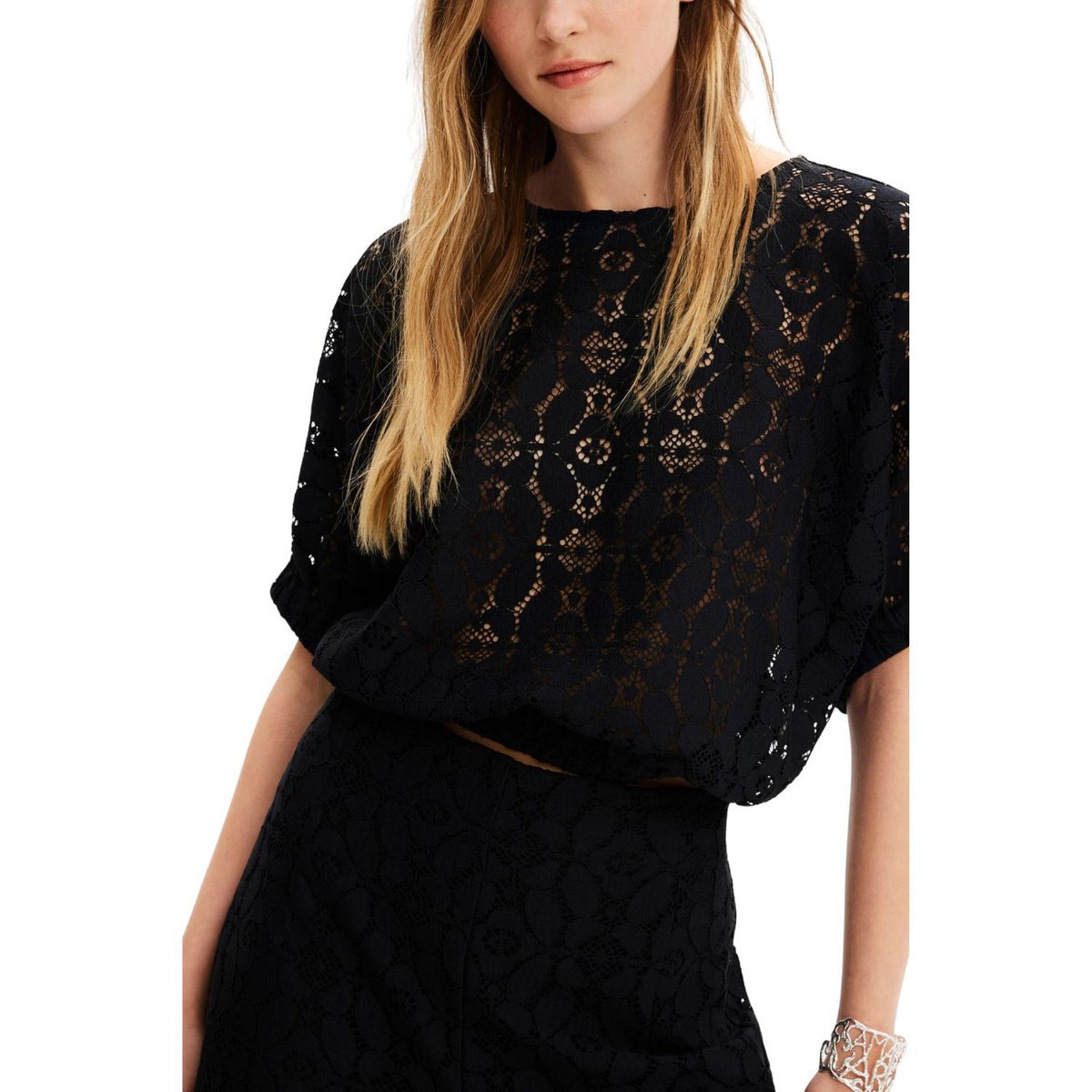 Bluzka damska Desigual Lucca elegancka ażurowa czarna-S