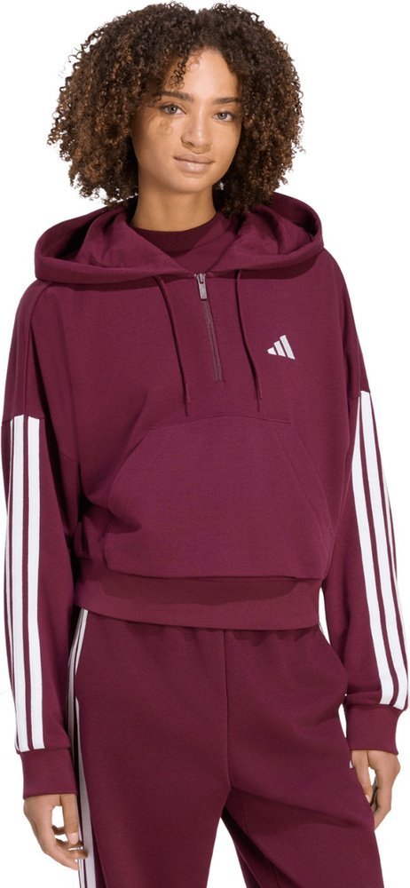 Adidas Bluza damska adidas Essentials 3-Stripes French Terry Quarter-Zip bordowa KF8316 L