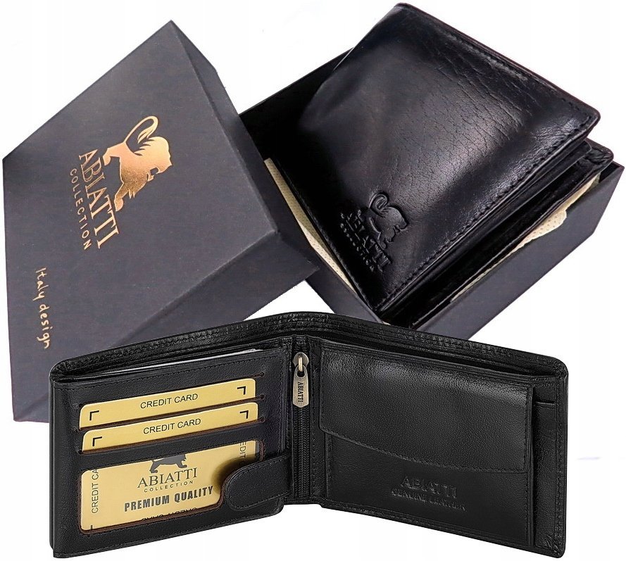 Ekskluzywny Skórzany Portfel Męski Abiatti Gruba Skóra Bawola Licowa Czarny