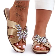 Klapki i japonki damskie - Klapki Z Ozdobnymi Kamieniami S.Barski 617-22 Złote złoty - miniaturka - grafika 1