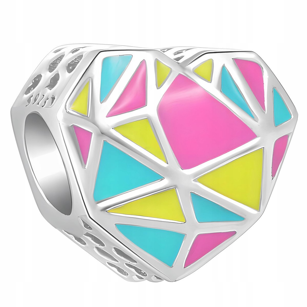 Charms Srebrny Kolorowe Serce Serduszko Mozaika Koralik Heart SREBRO 925