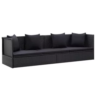 vidaXL Sofa ogrodowa z poduszkami, polirattan, czarna - Sofy ogrodowe - miniaturka - grafika 1