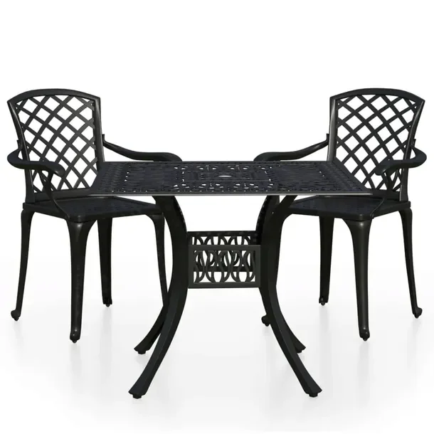 Zestaw Bistro z Odlewanego Aluminium, Czarny, Krzesła 61x60x93 cm, Stół