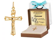 Zawieszki - Murrano Złota Zawieszka 333 Krzyżyk Ażurowy Grawer ZZ-166 - miniaturka - grafika 1