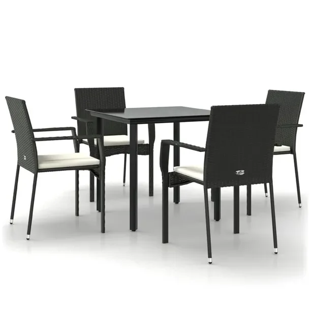 Zestaw mebli ogrodowych rattan PE 4 krzesła + stół, czarny/kremowy, 59x5