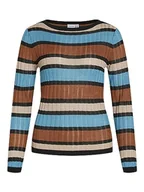 Koszulki i topy damskie - Vila VIEMBER New L/S Glitter Knit Top/SU, Tahitian Teal/Stripes:doeskin/Caramel Cafe/Black, M - miniaturka - grafika 1