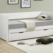 Sofy i kanapy - Kanapa z wysuwanym łóżkiem 90 × 190 cm lub 174 x 190 cm - Ze stelażem grzebieniowym i z szufladami - Sosna i MDF - Biały - ALFIERO II - miniaturka - grafika 1