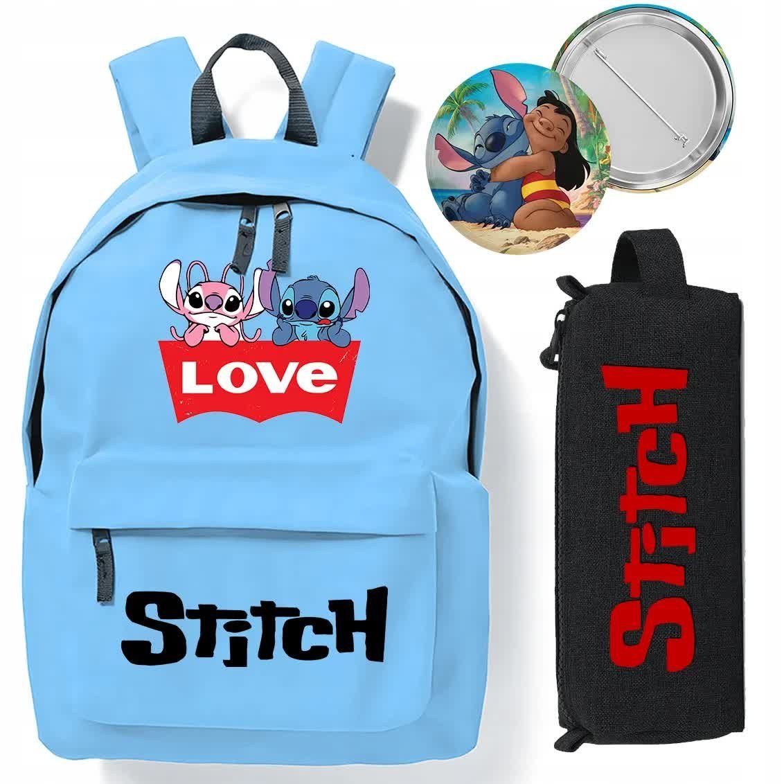 ZESTAW SZKOLNY 3w1 PLECAK PIÓRNIK PRZYPINKA LOVE Stich Przedszkole Szkoła