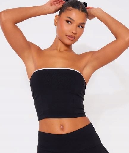 PRETTYLITTLETHING TOP CZARNY GŁADKI TUBA 38 EKR