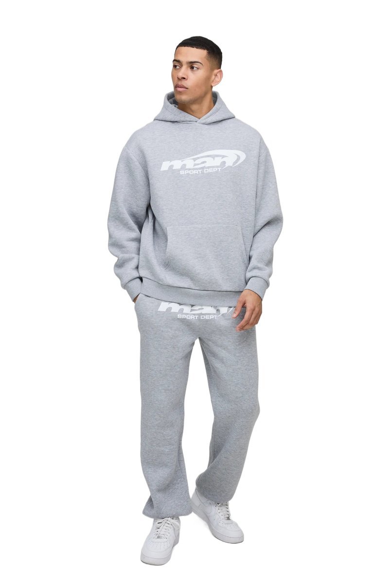 BOOHOOMAN SZARY DRES MĘSKI KOMPLET Z KAPTUREM I NADRUKIEM SPORT XS Z3A*