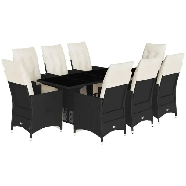 Zestaw Mebli Ogrodowych Rattan PE Czarny, Stół 190x80x75 cm, Krzesło 56x