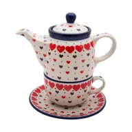 Dzbanki i imbryki - KOMPLET Czajnik 400 ml Filiżanka 200 ml SERCA - Ceramika Artystyczna Bolesławiec - miniaturka - grafika 1