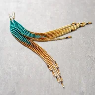 Kolczyki - Boho Beauty - długie kolczyki w kolorze morskim i złotym - miniaturka - grafika 1