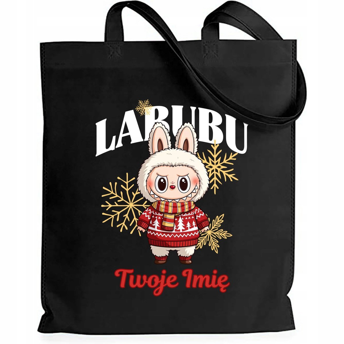 Torba EKO Czarna Shopper ZIMA *IMIĘ* Prezent Święta Mikołajki Wzory