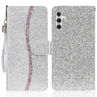Portfele - Dla Samsung Galaxy A16 5G A16 4G Etui Portfel ze skóry PU Gniazda na karty Brokatowy pokrowiec na telefon - srebrny Wielobarwny Silver - miniaturka - grafika 1