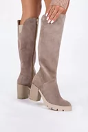 Kozaki damskie - Beżowe kozaki skórzane damskie na słupku PRODUKT POLSKI Casu 3371-41 - miniaturka - grafika 1