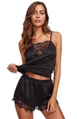 Piżamy damskie - Piżama satynowa koszulka szorty koronka - S/M - miniaturka - grafika 1
