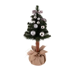 Choinka dekorowana na pniu z kokardą srebrna 70 cm - Choinki - miniaturka - grafika 1