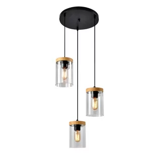 Wels lampa wisząca na plafonie 3X40 czarny+drewniany klosz dymiony 33-22011 - Lampy sufitowe - miniaturka - grafika 1