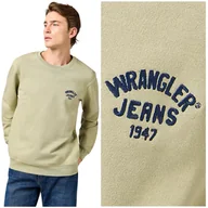 Bluzy męskie - Wrangler SMALL LOGO CREW Tea zielona bawełniana bluza małe logo REGULAR L - miniaturka - grafika 1