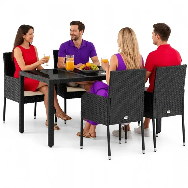 Zestaw Mebli Ogrodowych z Rattanu PE i Stali, Stół 150x90x75 cm, Krzesła 48