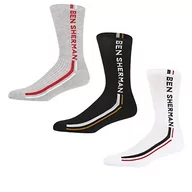 Skarpetki damskie - Ben Sherman Męskie grube skarpety sportowe w kolorze czarnym/białym/szarym z kolorowym nadrukiem, autentyczny branding - opakowanie zbiorcze 3 szt, Czarny Biały Szary, rozmiar uniwersalny - miniaturka - grafika 1