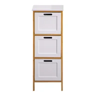 Szafki łazienkowe - Rebecca Mobili Wąska szafka łazienkowa, szafka kuchenna, 2 półki, Mdf bambus, biała, brązowa, organizer do makijażu - miniaturka - grafika 1