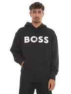Bluzy męskie - BOSS Męska bluza z kapturem WebasicHood z bawełny ze strukturą French Terry i nadrukiem logo, czarny (Black1), S - miniaturka - grafika 1