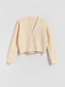 Swetry dla dziewczynek - Reserved - Dzianinowy kardigan z wiskozą - złamana biel - miniaturka - grafika 1