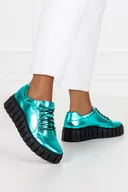 Trampki damskie - Zielone trampki skórzane damskie sneakersy metaliczne sznurowane PRODUKT POLSKI Casu 469-Z - miniaturka - grafika 1