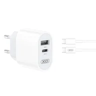 Ładowarki do telefonów - XO ładowarka sieciowa L97 1x USB 1x USB-C 2,4A biała + kabel USB-C - USB-C - miniaturka - grafika 1