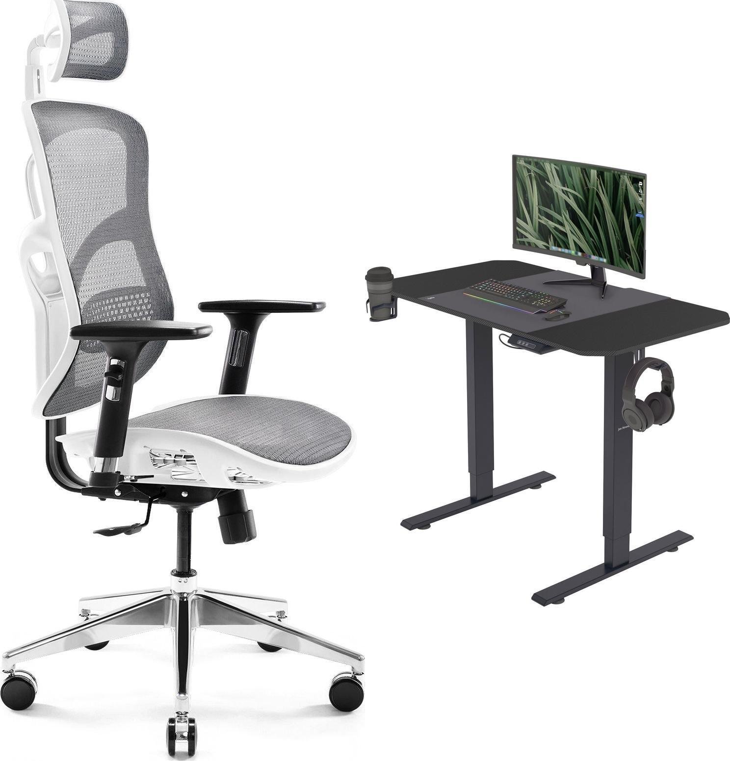 Krzesło biurowe Diablo Chairs V-Basic Biało-szare + EGON 1100 Czarne 110 cmx60 cm