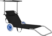 Leżaki ogrodowe - Elior Czarny leżak ogrodowy z kółkami i zadaszeniem - Miriam - miniaturka - grafika 1