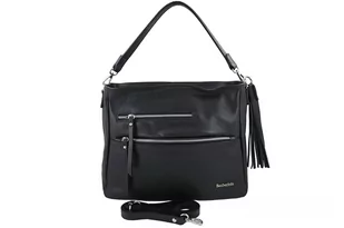 Pojemna skórzana torba z frędzlem - Czarna - Torebki damskie - miniaturka - grafika 2