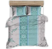 Pościel - Pościel z kory 160x200 turkusowe szare pionowe pasy - miniaturka - grafika 1