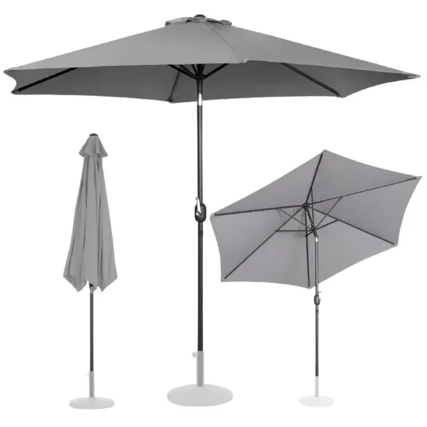 Okrągły Parasol Ogrodowy Balkonowy Uchylny Duży Z Korbką Śr.300Cm Szary