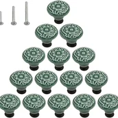 Zawiasy, okucia i inne akcesoria - 15 sztuk błyszczących ceramicznych uchwytów do komody w kształcie grzybka z 3 śrubami montażowymi, kolor błękitny - miniaturka - grafika 1