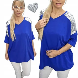 ELEGANCKA TUNIKA SREBRO BAWEŁNA bluzka blink luźna stylowa 50 52 5XL 6XL 00 - Bluzki damskie - miniaturka - grafika 1